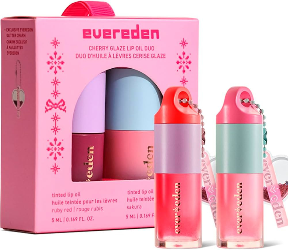 Evereden Kids Tinted Non Toxic Lip Gloss Gift Set: Ruby Red & Sakura Pink, Non Toxic and Vegan Ma... | Amazon (US)