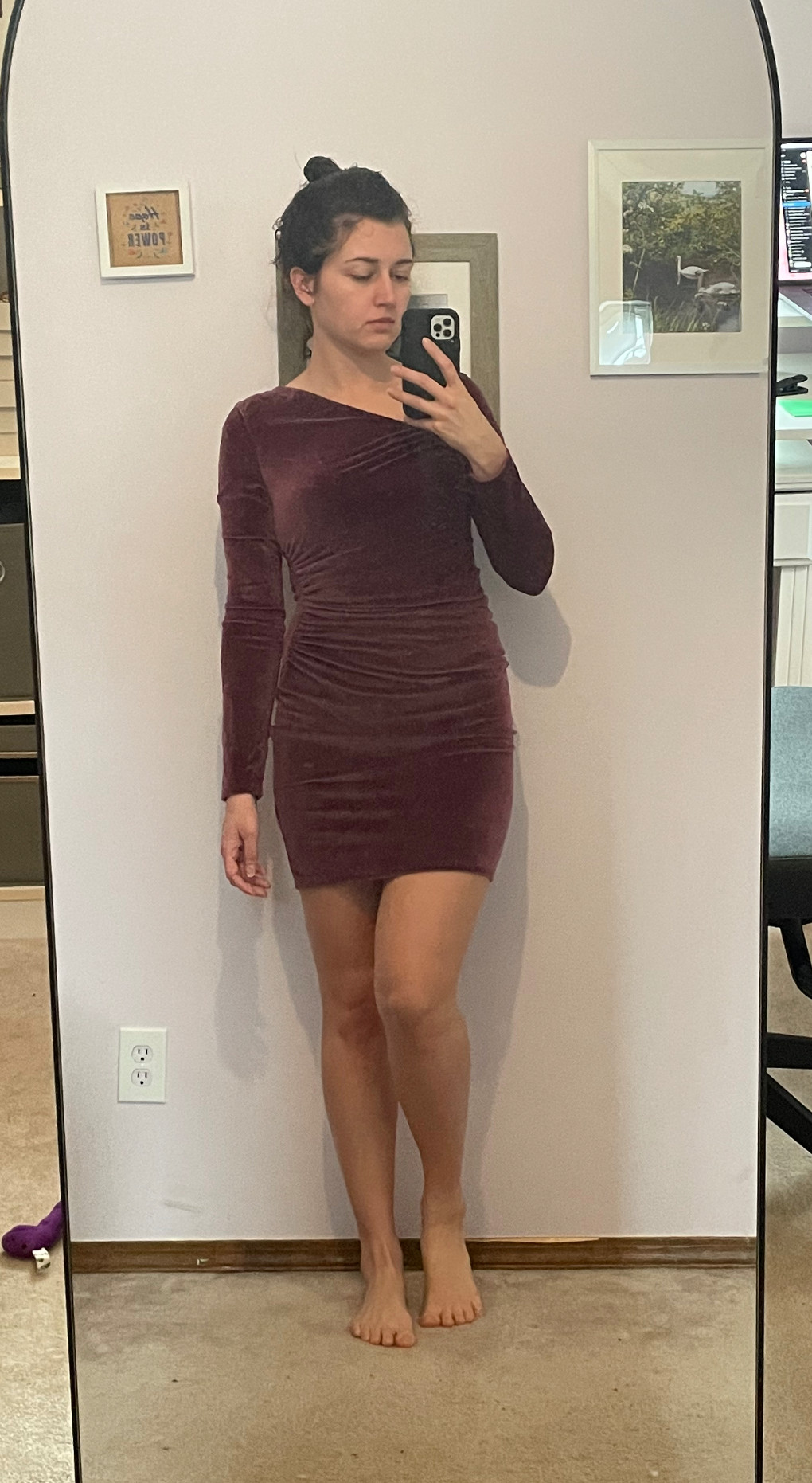 I'm obsessed with the fit of this dress! The asymmetrical neckline and full-body ruching give it the most flattering, body-hugging shape. Plus, the velvet fabric is so soft and chic for the colder months. 

 #LTKHoliday #LTKTall #LTKParties