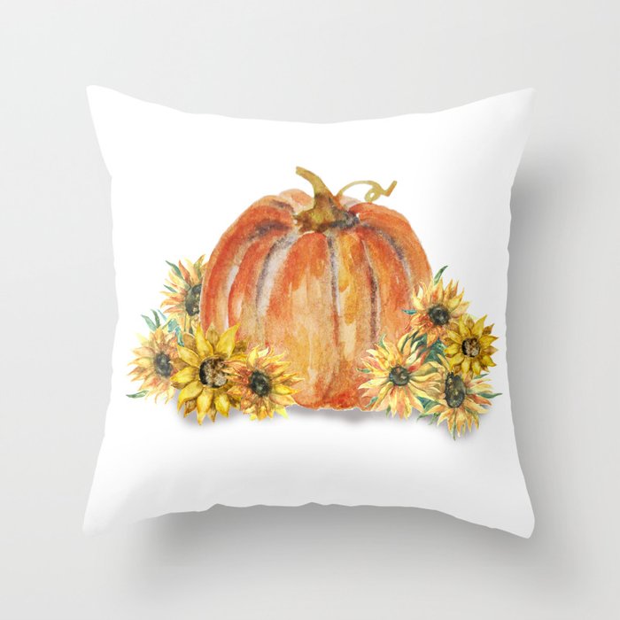 Pumpkins and Sunflowers Throw Pillow | Society6
