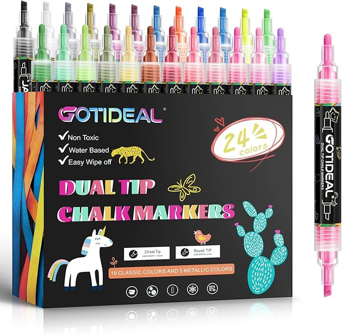 GOTIDEAL Chalk Markers Dual Tips,Erasable Liquid Chalk Marker for Blackboard,Washable Chalk Pens ... | Amazon (US)