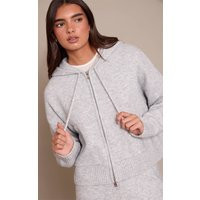 Grey Zip Through Knitted Hoodie | PrettyLittleThing UK