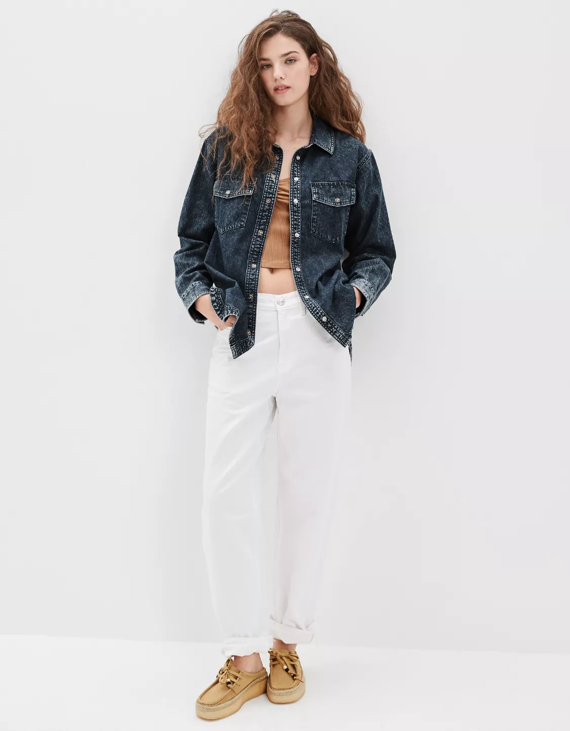 AE Oversized Denim Button-Up Shirt | American Eagle Outfitters (US & CA)