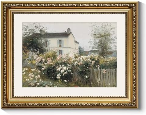ARPEOTCY Vintage Cottage Garden Wall Art, Framed Floral House Painting Print, French Country Styl... | Amazon (US)
