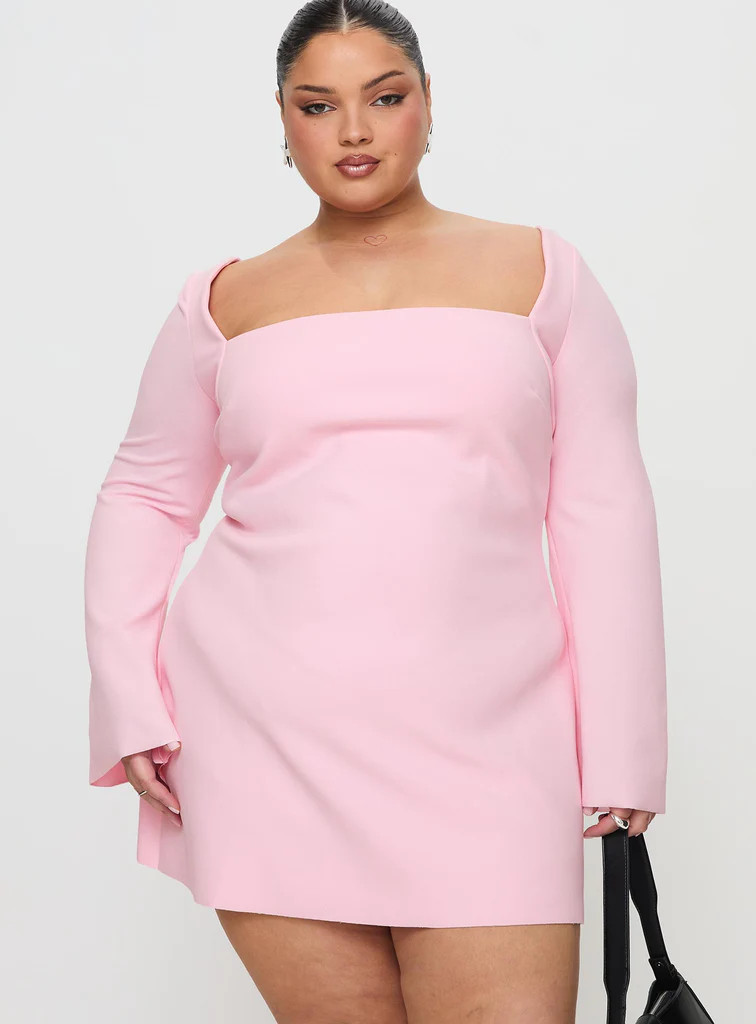 Bombshell Long Sleeve Mini Dress Pink Curve | Princess Polly US