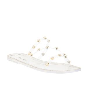 Studded Pearl Embellished Flat Sandals | TJ Maxx