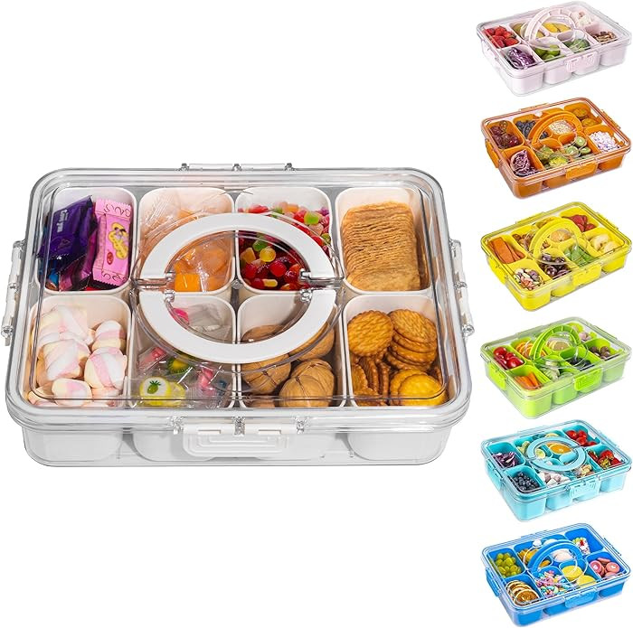 Divided Snack Serving Tray with Lid and Handle travel Snackle Box Charcuterie Container Portable ... | Amazon (US)