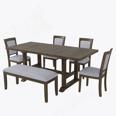 6-Piece Extendable Dining Table Set With Removable Leaf, Kitchen Table Table With Upholstered Side Chair And One Bench | Wayfair North America