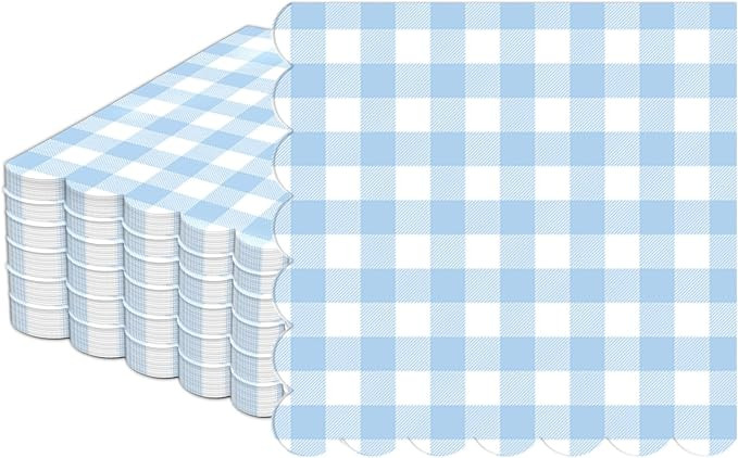 50Pcs Blue and White Scalloped Napkins 6.5in Blue Plaid Paper Decoration Party Supplies Light Blu... | Amazon (US)
