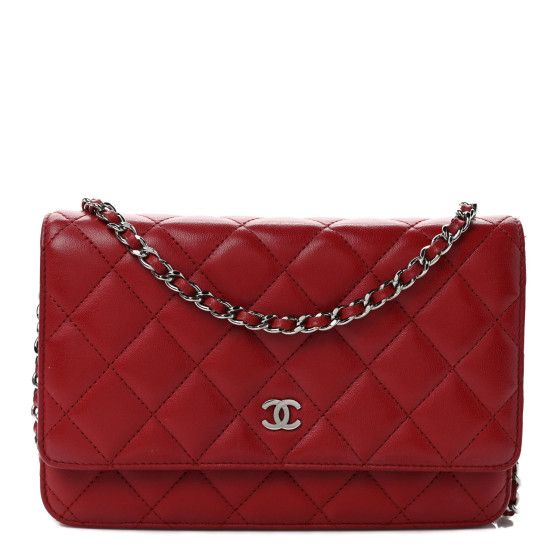 Lambskin Quilted Wallet On Chain WOC Red | FASHIONPHILE (US)