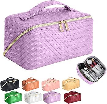 Large Capacity Travel Cosmetic Bag - Makeup Bag, Portable Leather Waterproof Women Travel Makeup ... | Amazon (US)