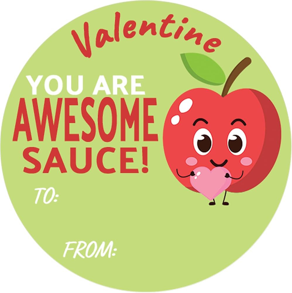 Valentine Gift Tag Stickers - Valentines Labels for Kids - Awesome Sauce Fruit Puns - Happy Valen... | Amazon (US)