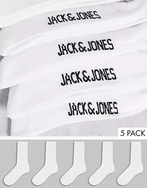 Jack & Jones 5 pack tennis socks in white | ASOS (Global)