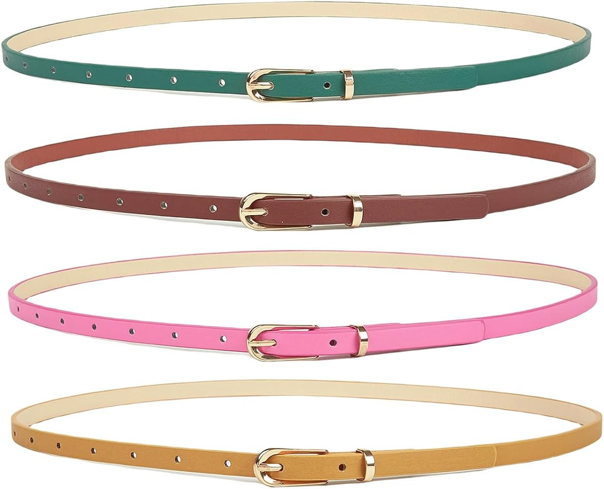4 Pack Thin Belts for Women Skinny Leather Belts with Gold Buckle for Jeans Dress Pants 0.39" Wid... | Amazon (US)