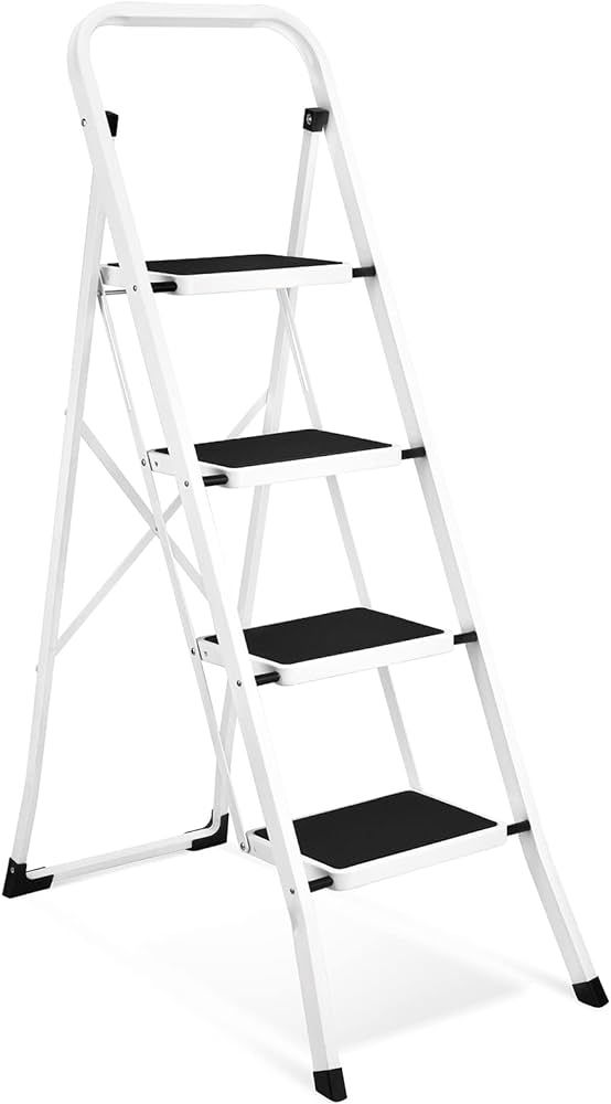Soctone Step Ladder 4 Step Folding with Anti-Slip Pedal, Lightweight 4 Step Ladder with Handrails... | Amazon (US)