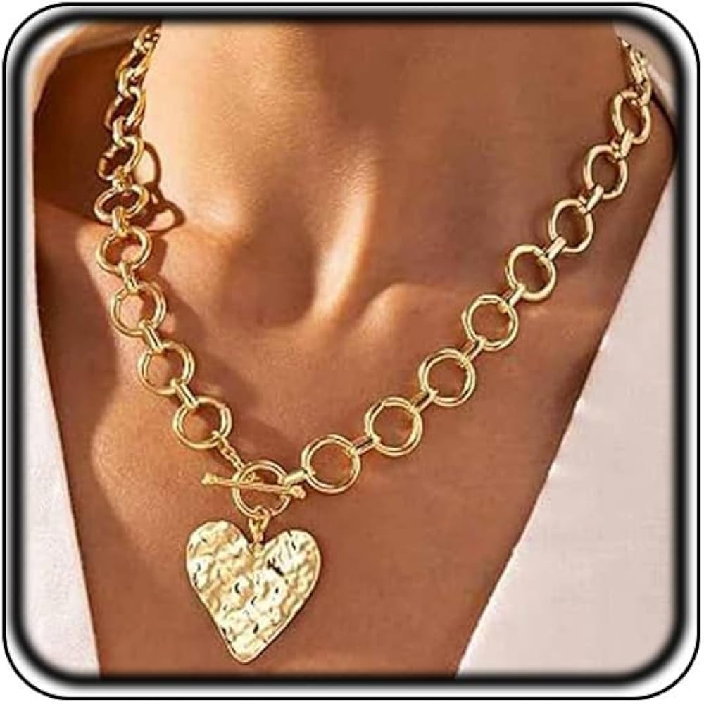 Trendy Chunky Chain Statement Heart Pendant Necklaces for Women | Amazon (US)