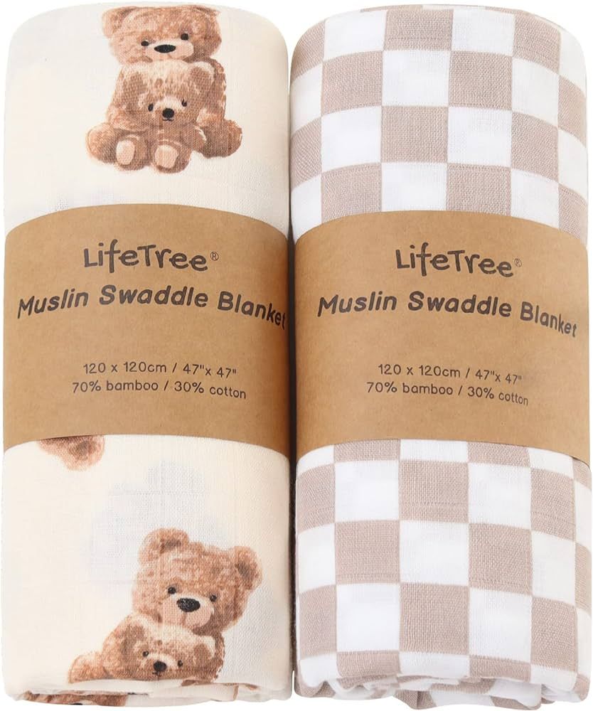 LifeTree Muslin Swaddle Blankets Neutral, Baby Swaddling Wrap Nursery Receiving Blanket for Boys ... | Amazon (US)