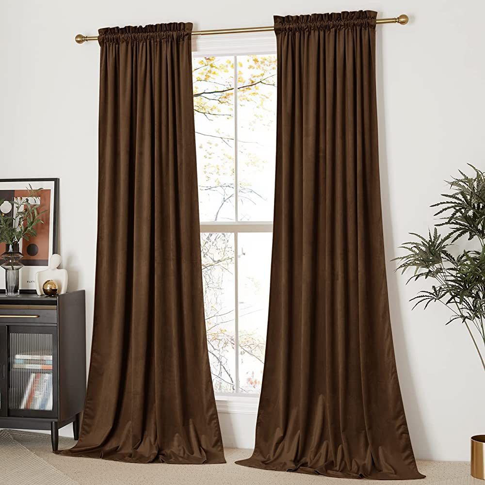 NICETOWN Brown Velvet Room Darkening Curtains, Home Decor Light Blocking Thermal Insulated Drapes... | Amazon (US)