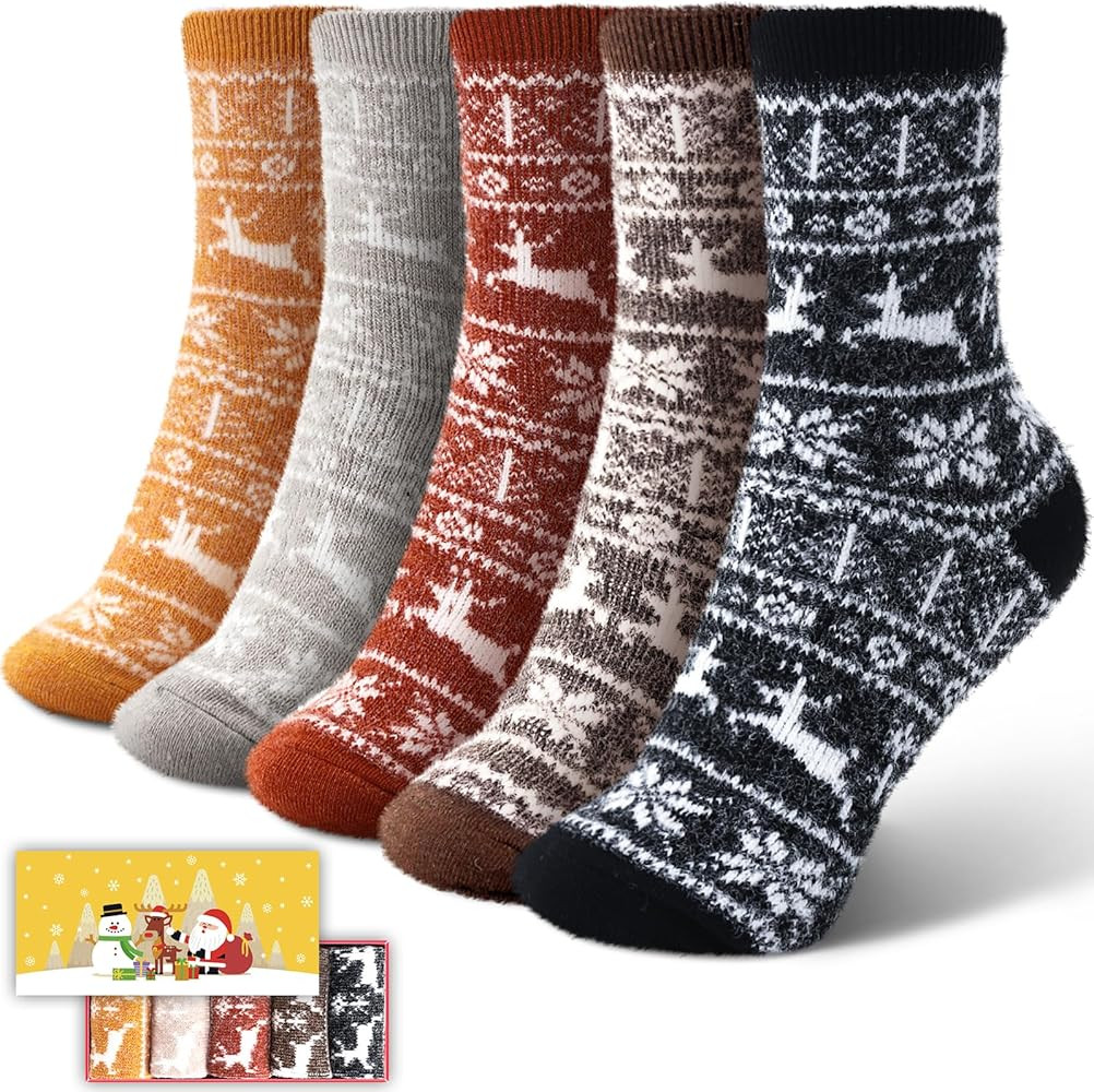 ICEIVY 5 Pair Fuzzy Cozy Socks for Women Warm Comfy Soft Socks Casual Home Sleep Winter Wool Sock... | Amazon (US)