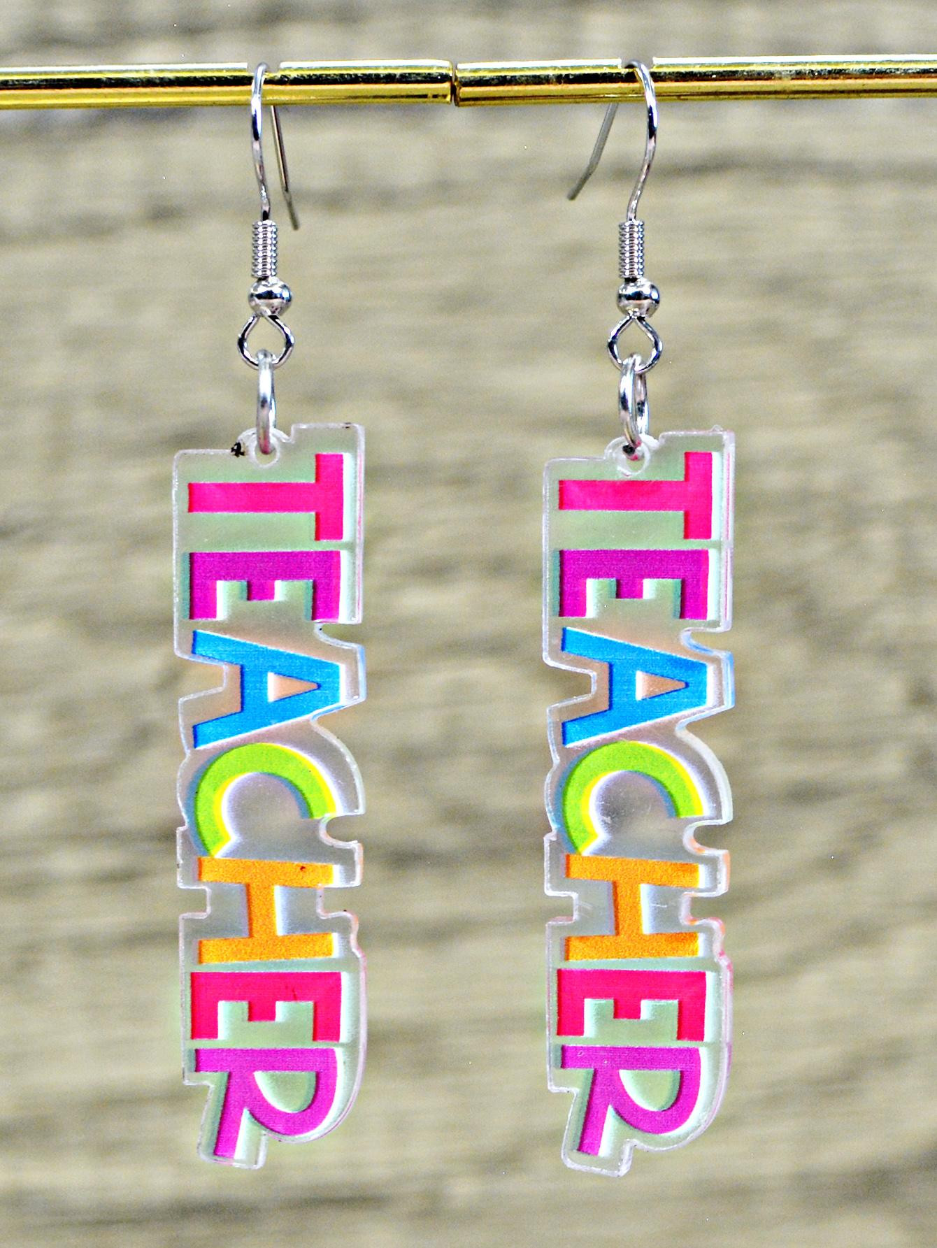 1pair Lovely Colorful TEACHER Drop Earrings For Women For Teacher's Day | SHEIN