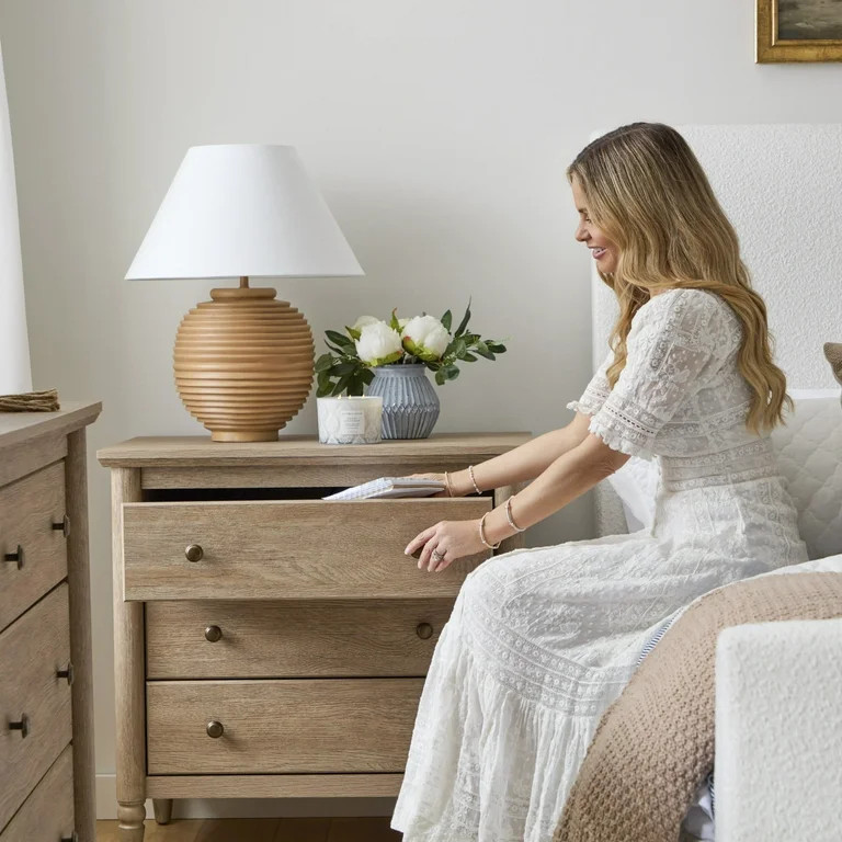 My Texas House Monroe 3 Drawer Nightstand with USB, Brushed Oak Finish | Walmart (US)