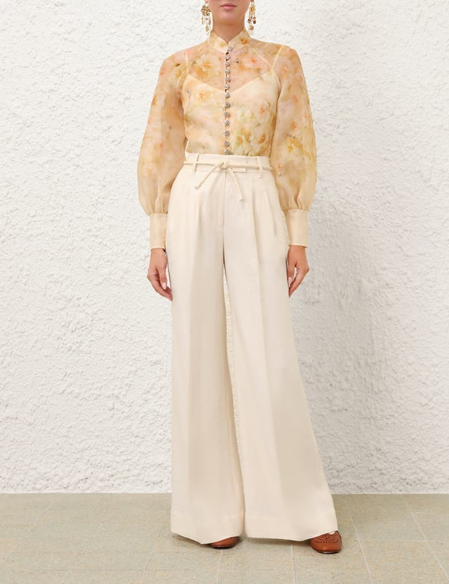 Tops-Crush Buttoned Blouse-Yellow Floral-2-Zimmermann | ZIMMERMANN (US, CA, EU, MENA)