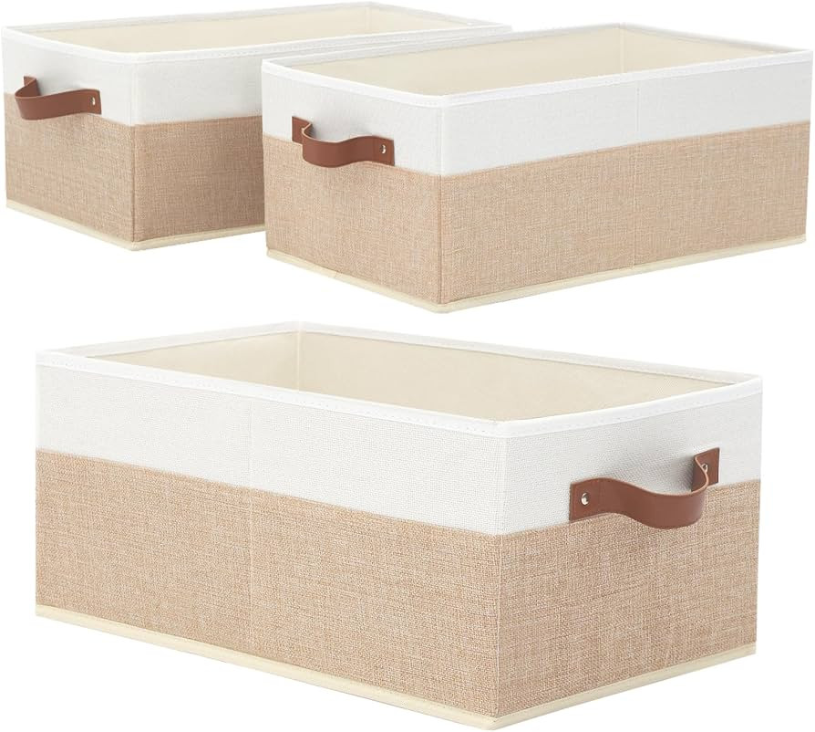 Closet Organizer Bins 3 Pack, Large Storage Bins for Shelves, Foldable Closet Storage Boxes Baske... | Amazon (US)