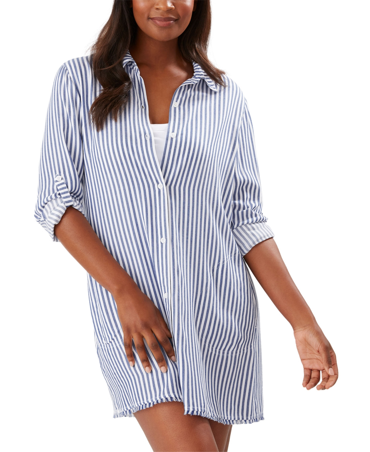 Tommy Bahama Chambray Striped Cover-Up Shirt Women's Swimsuit | Macys (US)