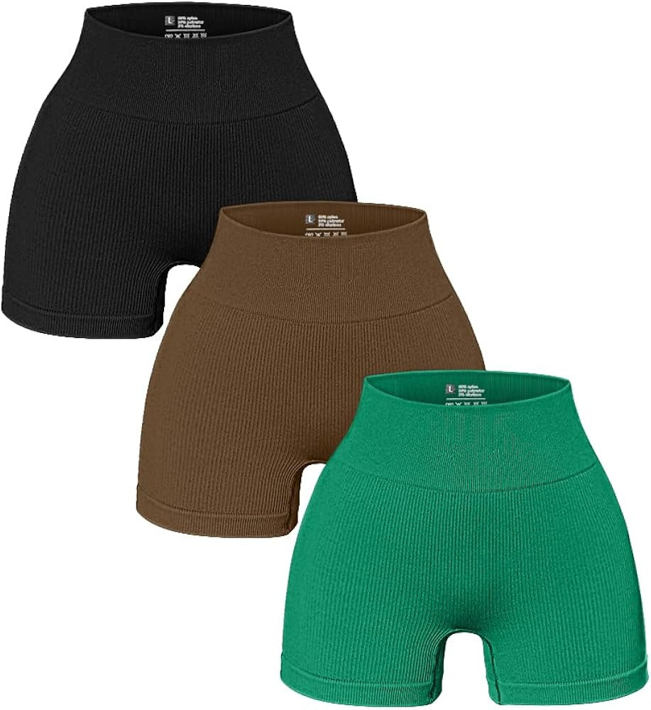 OQQ Women's 3 Piece Yoga Shorts Ribbed Seamless Workout High Waist Athletic Leggings | Amazon (US)