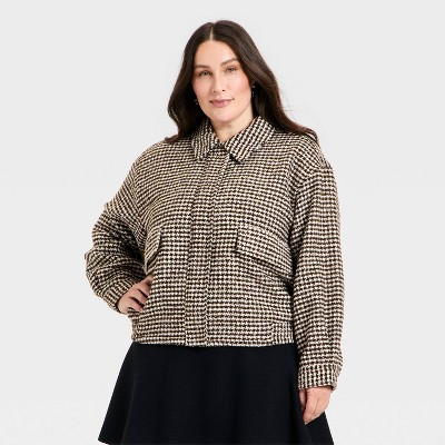 Women's Textured Houndstooth Jacket - A New Day™ Brown 4X | Target