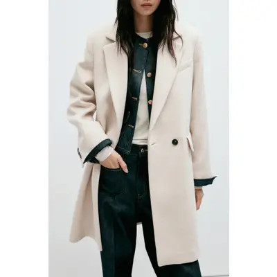 MANGO Double Breasted Wool Coat in Light/pastel Grey at Nordstrom, Size Large | Nordstrom