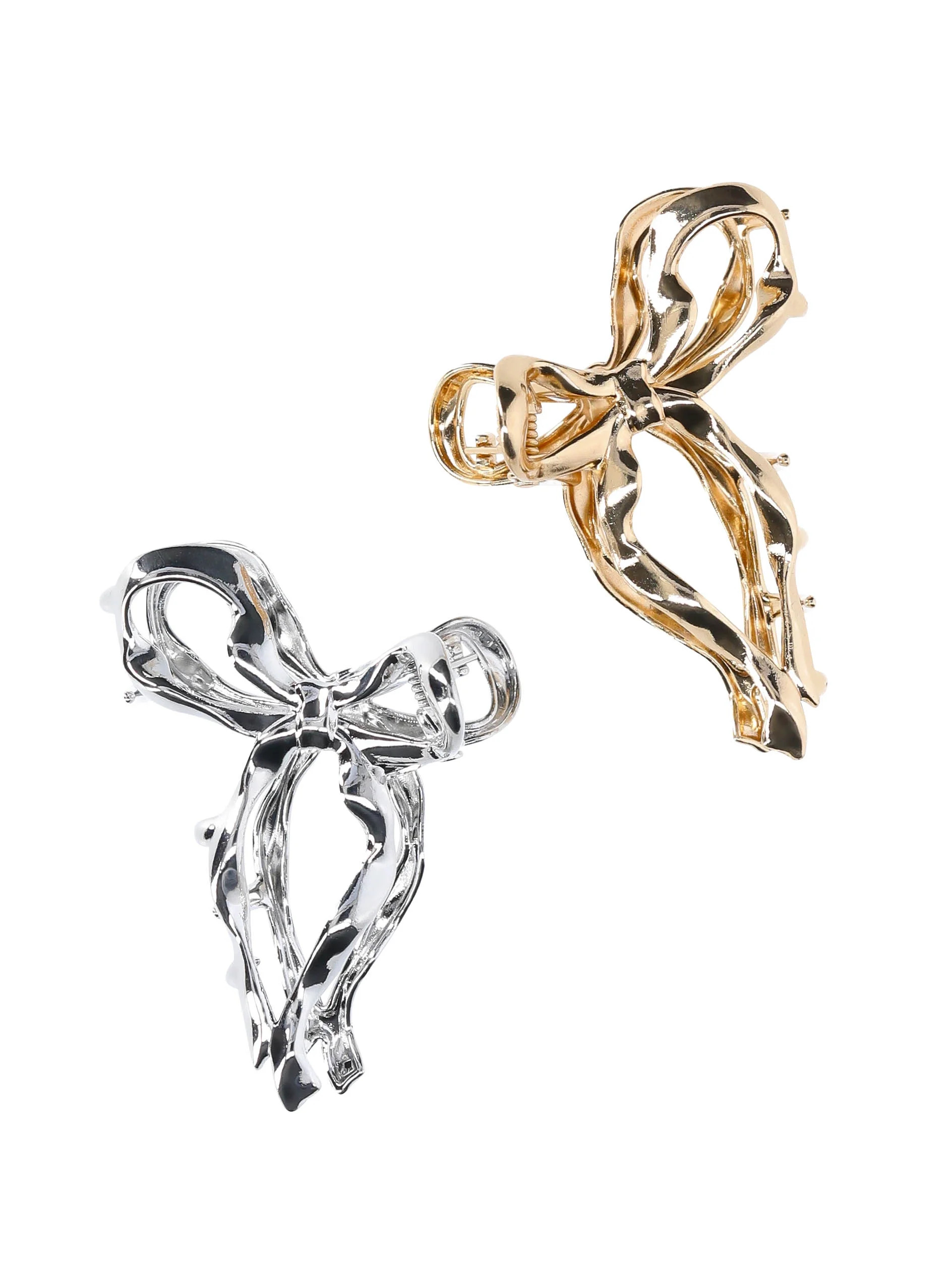 No Boundaries 2 PacK Metal Bow Claw Clip, Gold/Rhodium | Walmart (US)