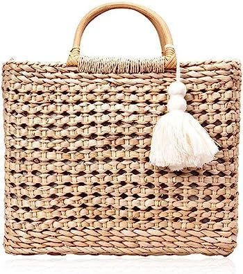 QTKJ Fashion Women Summer Straw Crossbody Bag with Cute Tassels Pendant, Hand-Woven Beach Shoulde... | Amazon (US)