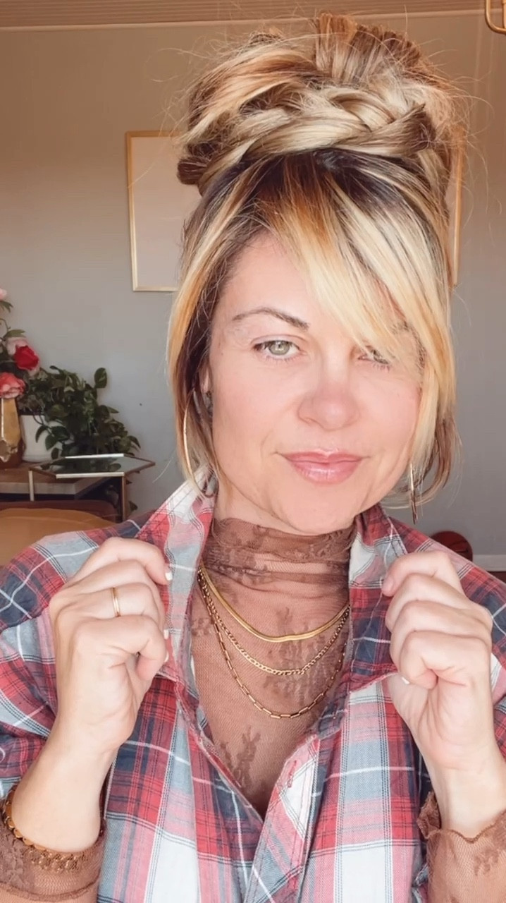 Fall outfit ideas 
Pumpkin patch outfits 
Edgy outfits 
Flannels 
Flannel dresses
Gold jewelry 
Mesh top 
Hair braid 

#LTKVideo #LTKFindsUnder50 #LTKFindsUnder100