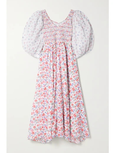 LoveShackFancy - Analia Shirred Floral-print Cotton-voile Midi Dress - Pink | NET-A-PORTER (US)