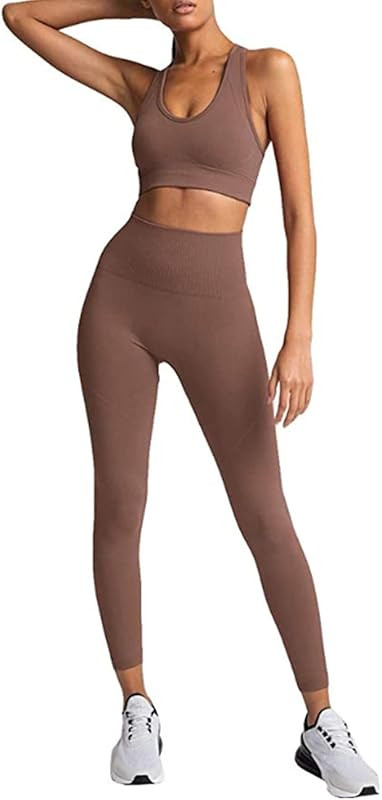 Women's Yoga Outfits 2 Piece High Waisted Leggings with Sports Bra Gym Clothes Sets | Amazon (US)