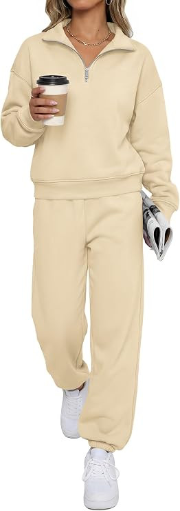 BTFBM Womens 2 Piece Outfits Sweatsuit Fleece Lounge Sets | Quarter Zip Pullover Sweatshirt,Baggy... | Amazon (US)
