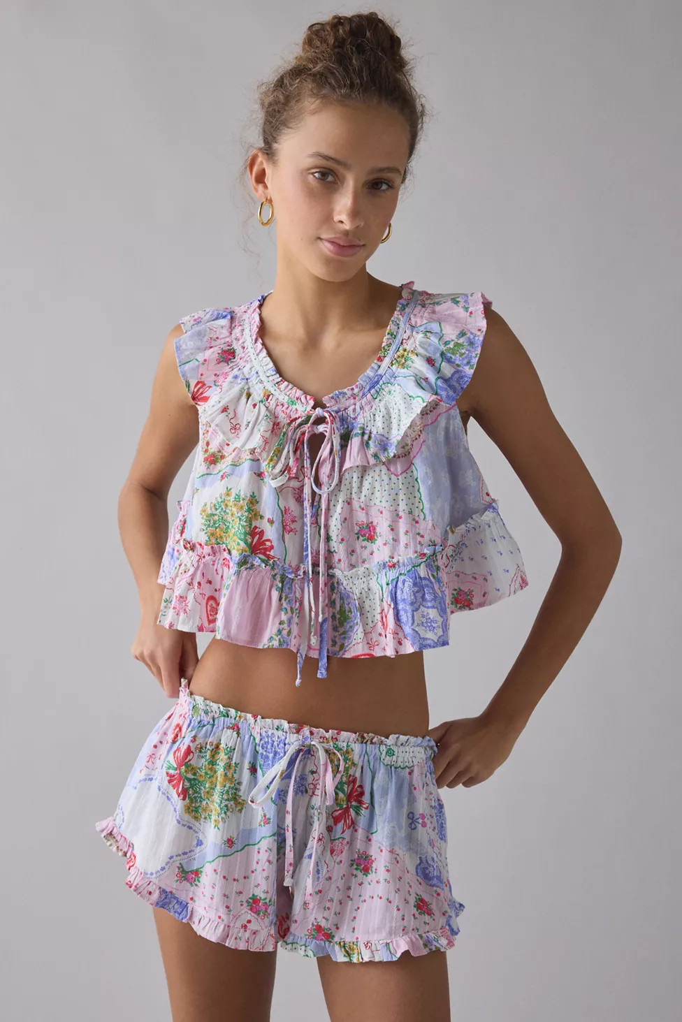 Out From Under Love Letters Ruffle Babydoll Top + Micro Shorts PJ Set | Urban Outfitters (US and RoW)