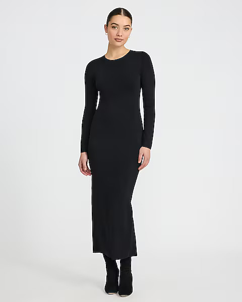Silky Soft Crew Neck Long Sleeve Maxi Sweater Dress | Express