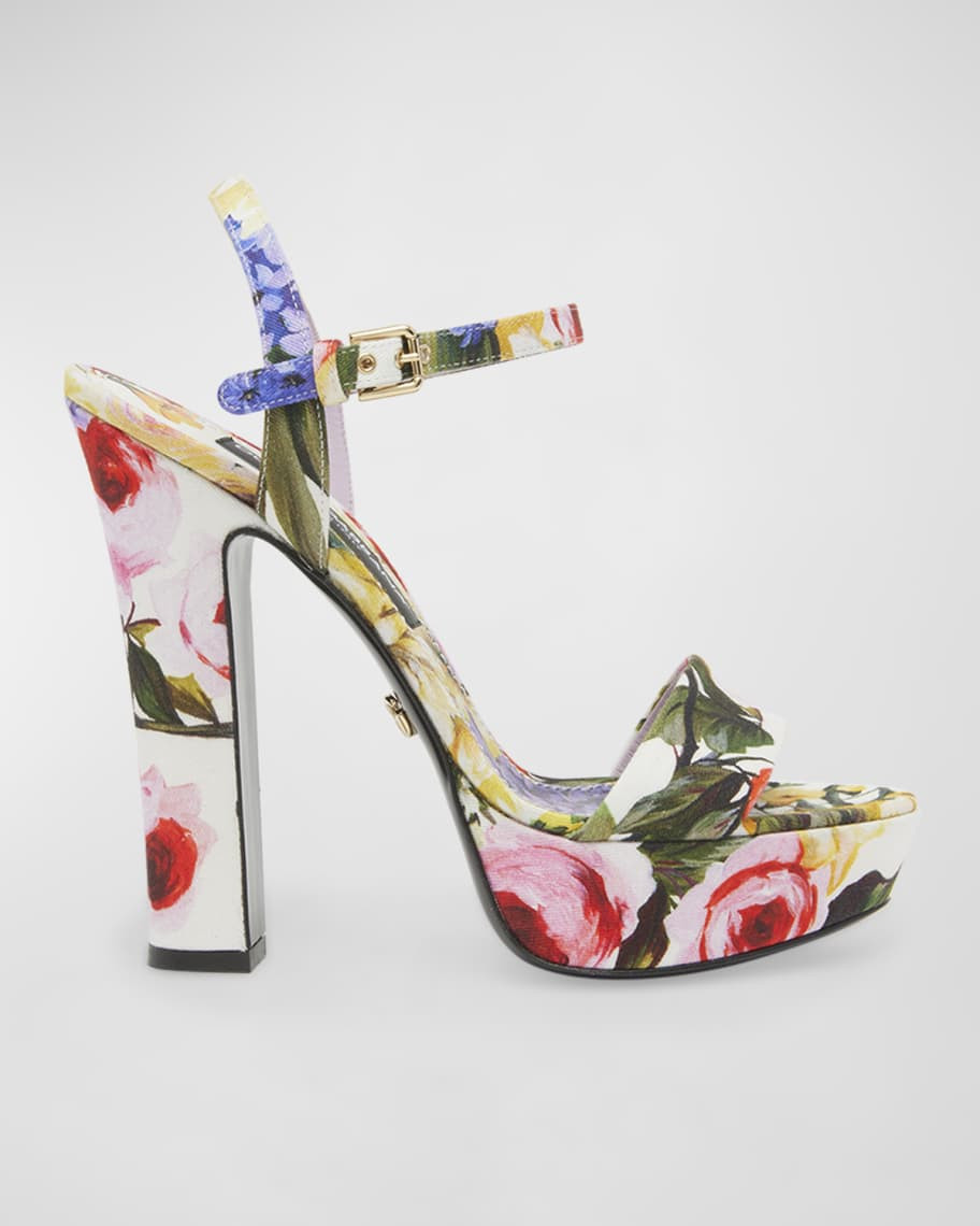Dolce&Gabbana Floral Ankle-Strap Platform Sandals | Neiman Marcus