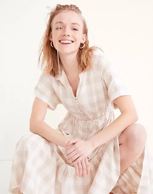 Button-Front Tiered Midi Dress: Undyed Gingham Edition | Madewell