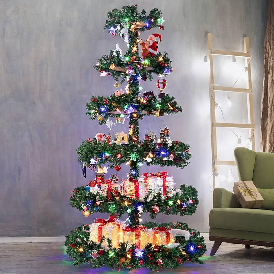 6.5ft Pre-lit Christmas Tree, Christmas Village Tree, DIY Holiday Xmas Trees with Multicolor Chan... | Amazon (US)