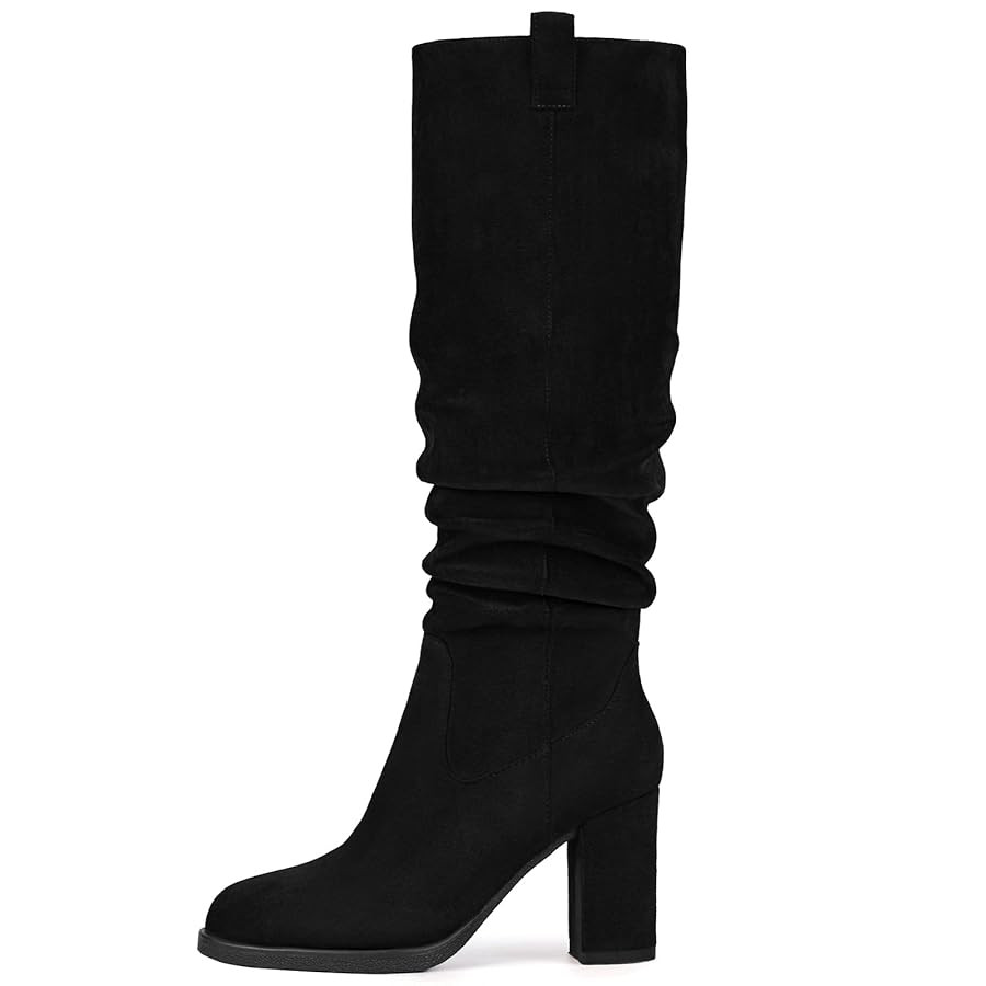 Suede Knee High Boots for Women - Tall Chunky High Heel Dress Boot with Side Zipper, Round Toe Ru... | Amazon (US)