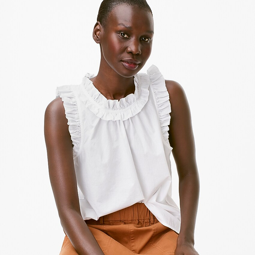 Ruffle-trim cotton poplin top | J. Crew US