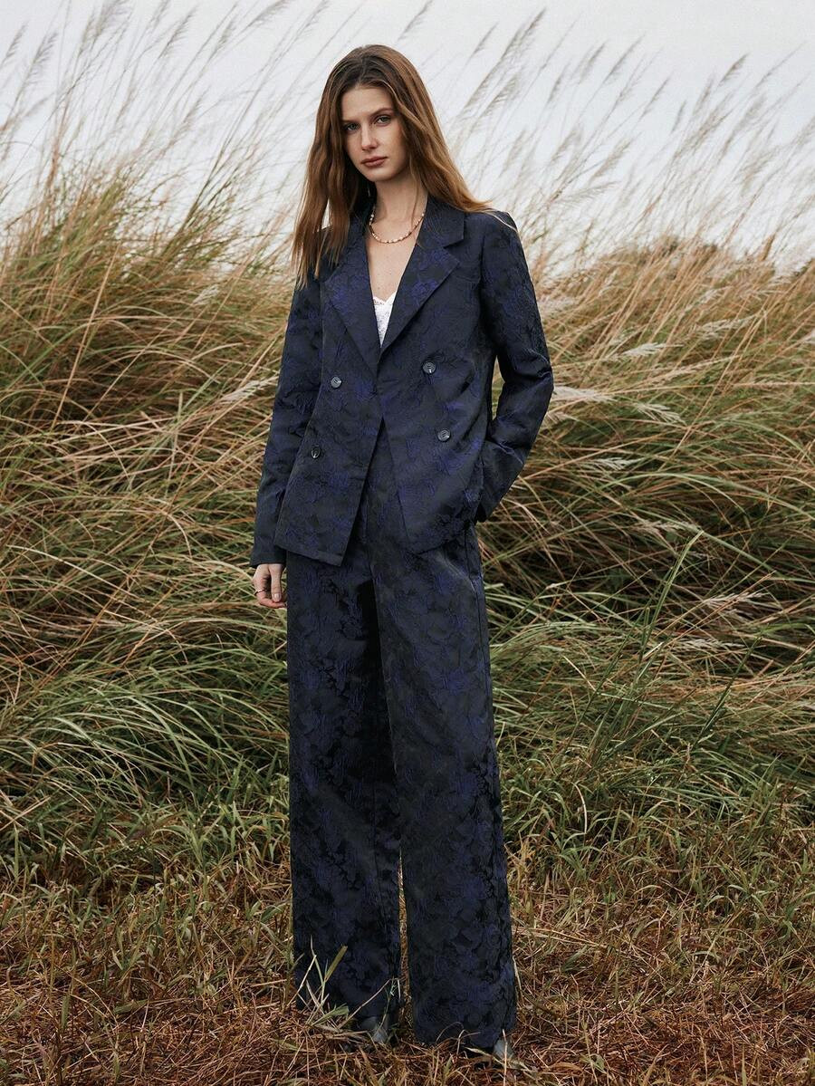 Florisole Women's Elegant Casual Commuting Jacquard Suit Set | SHEIN