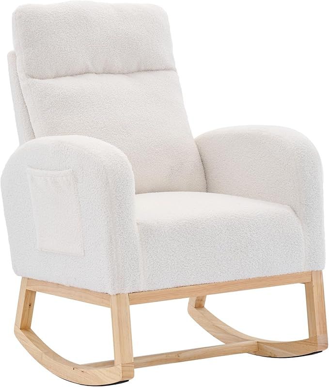 LUSPAZ Modern Accent Rocking Chair, Solid Wood Legs, Upholstered Nursery Glider Rocker, Comfy Arm... | Amazon (US)