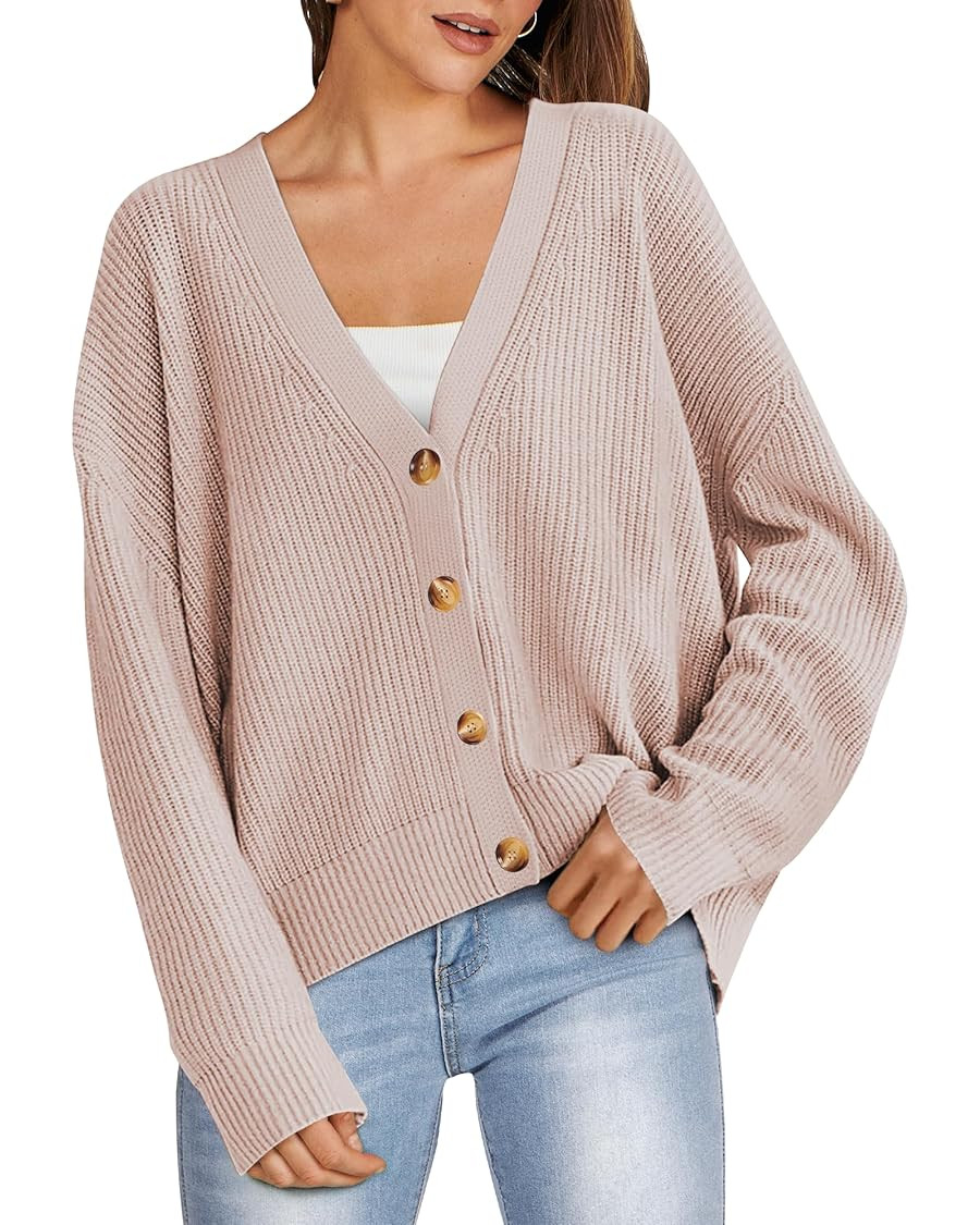 ANRABESS Women Cardigan Sweaters 2024 Fall Oversized Button Open Front Knit Lightweight Cardigans... | Amazon (US)