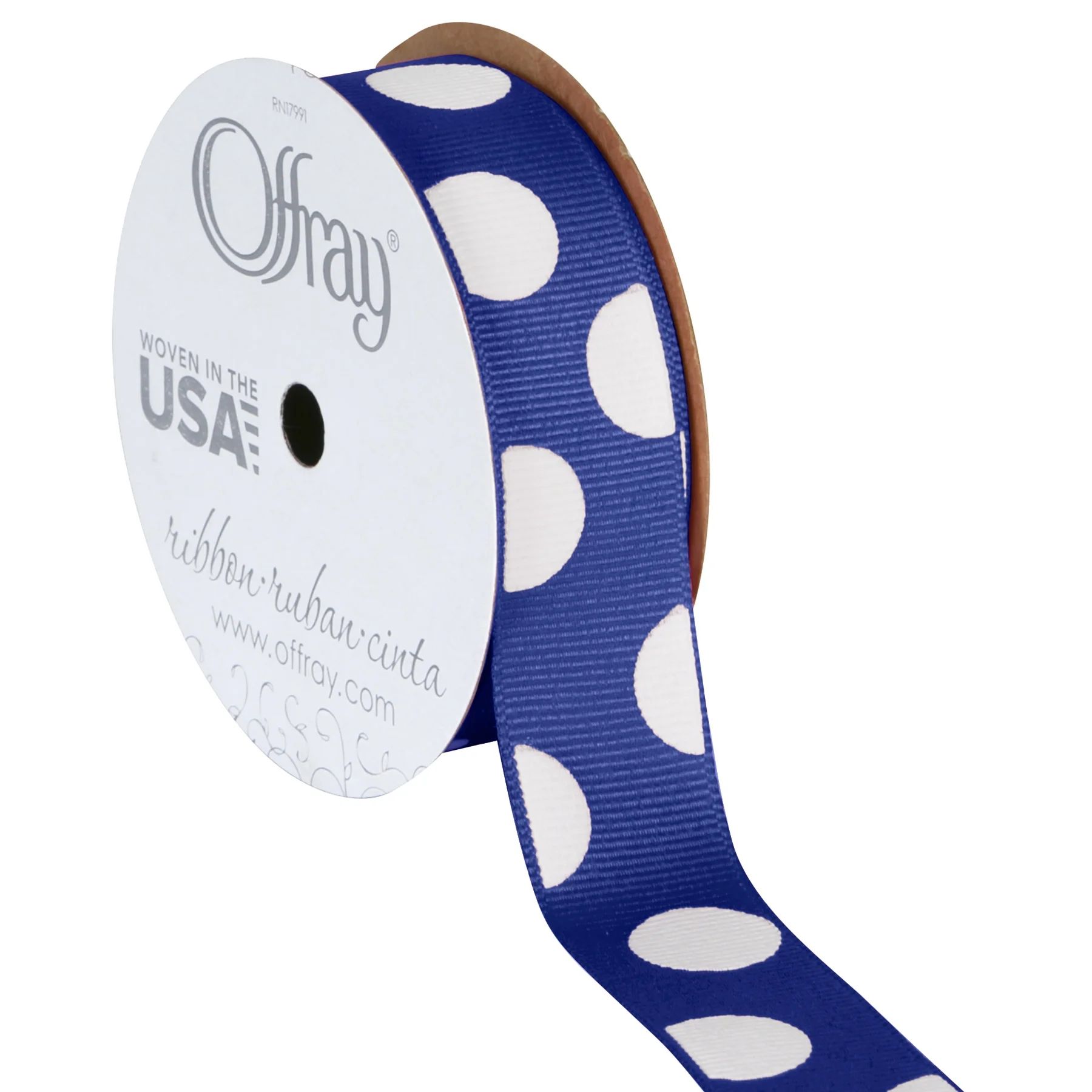 Offray Ribbon, Century Blue with Polka Dot 7/8 inch Grosgrain Polyester Ribbon, 9 feet | Walmart (US)