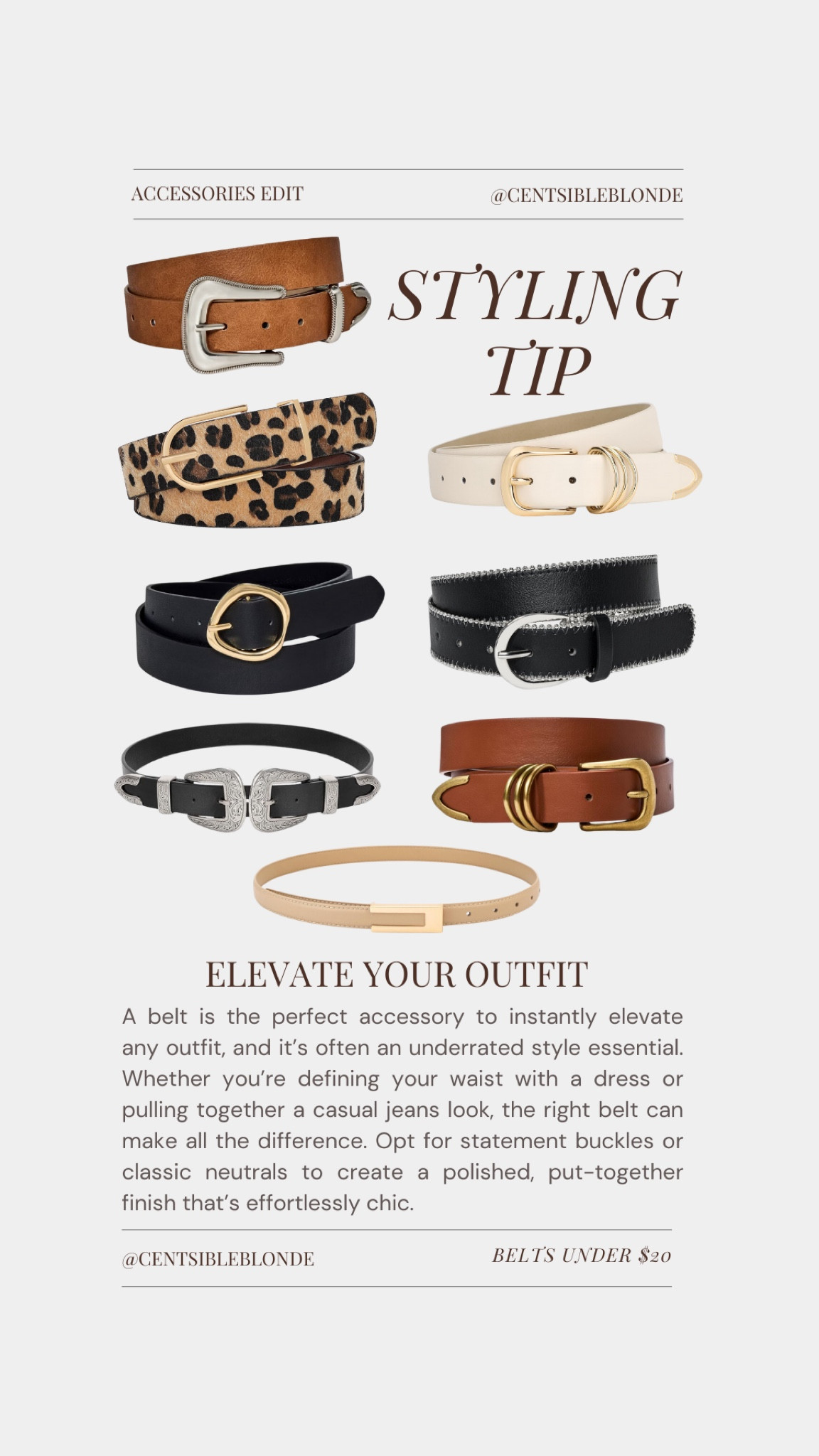 Black Belts, black and gold belt, brown and gold belt, leopard belt, cream and gold belt, styling tip, elevated outfit, western belt

#LTKWorkwear #LTKStyleTip #LTKFindsUnder50