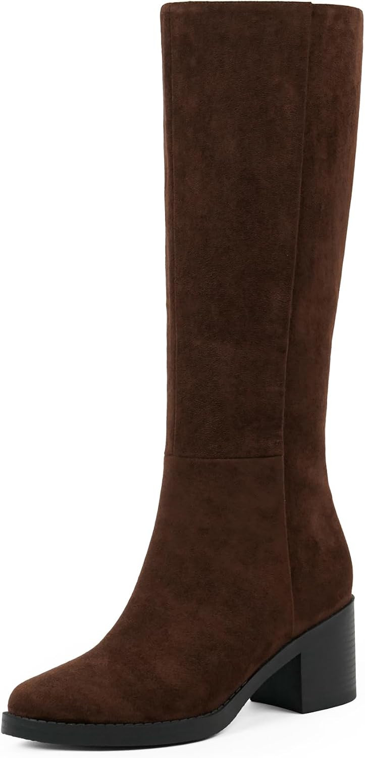 Womens Knee High Boots Chunky Low Heel Round Toe Tall Long Boots | Amazon (US)