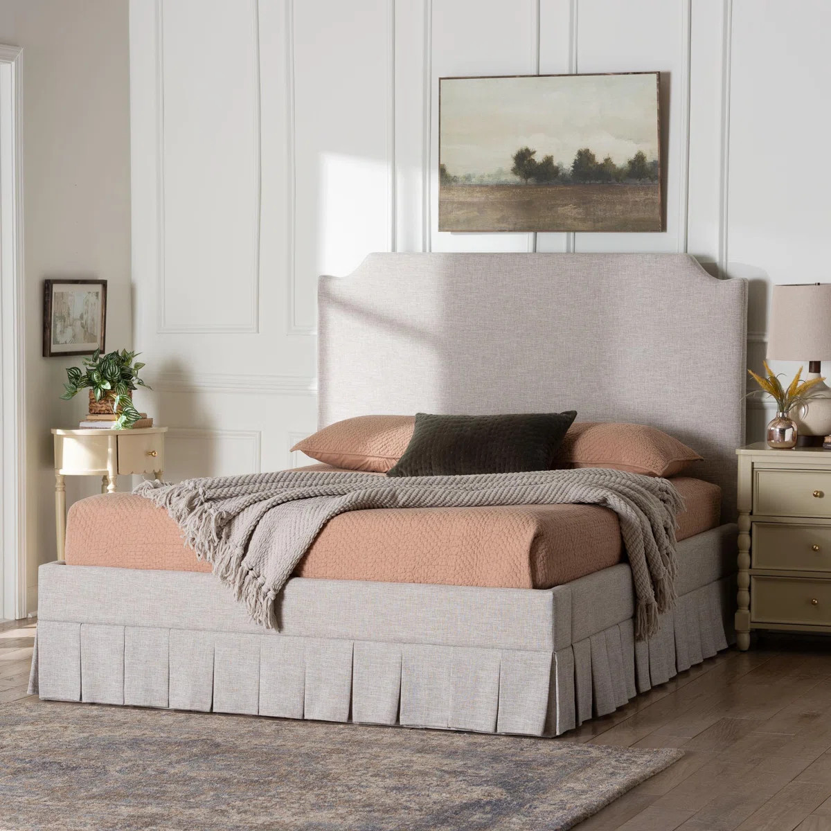 Baxton Studio Ronelyn Platform Bed with Pleated Skirt - Fabric Upholstered Bed Frame with Panel H... | Wayfair North America